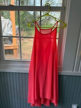 Bright Coral Mesh Yoke Sundress